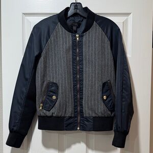 J. Crew Black and Gray Pinstripe Bomber Jacket